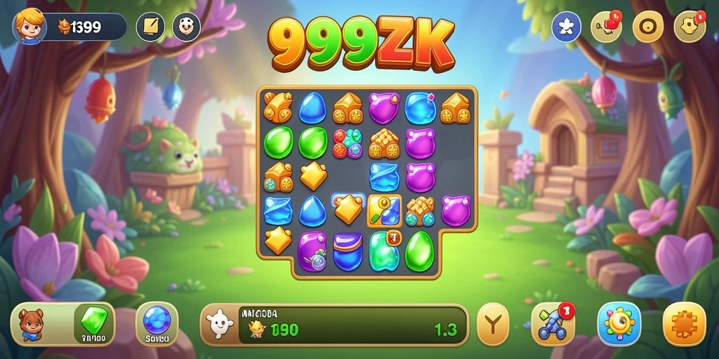 Tampilan gameplay 999ZK dengan keseruan mencocokkan permata.