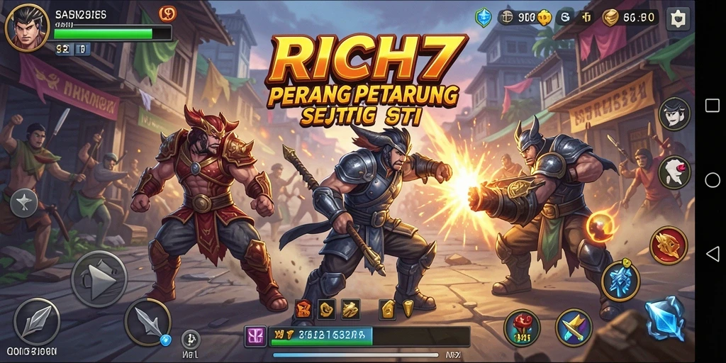 Tampilan gameplay mendebarkan di dalam arena pertarungan RICH7.