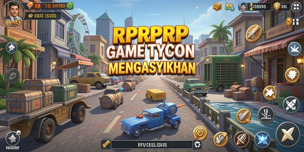 Tampilan gameplay RPRPRP yang menggambarkan pengelolaan bisnis Tycoon.