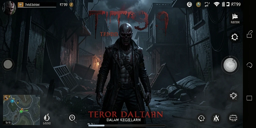 Screenshot gameplay RT99 dengan suasana kegelapan yang mencekam.