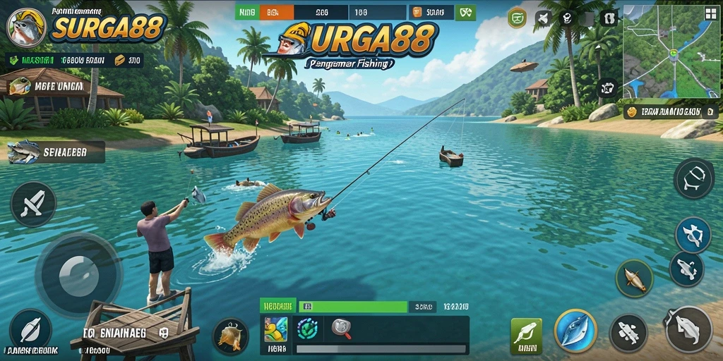 Tampilan permainan SURGA88 yang menggambarkan pengalaman memancing yang mendebarkan.
